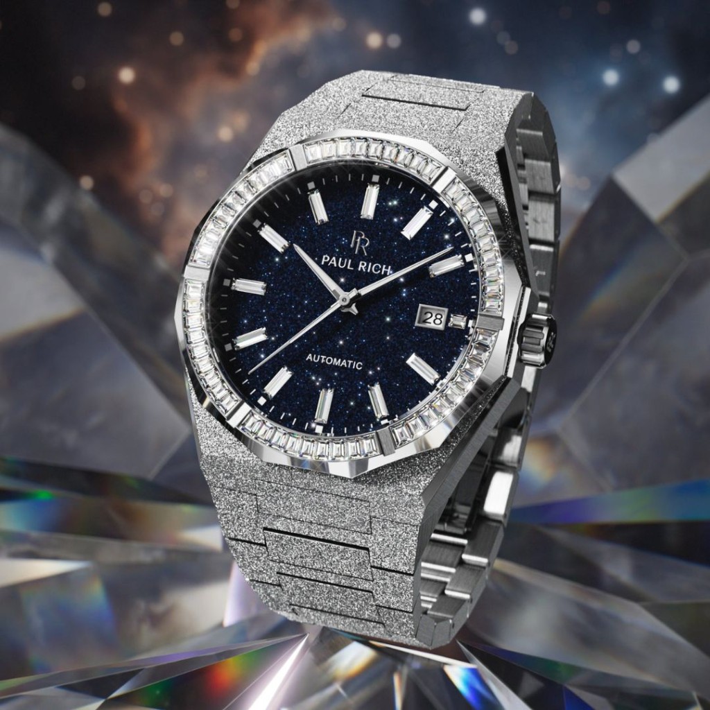 An iced out AP Royal Oak replica with pave-set diamonds on the bezel and bracelet